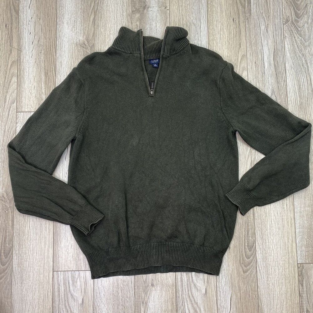 J. Crew Pullover Sweater Medium‎ Green Mens 1/4 Zip Pullover Long Sleeve